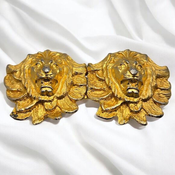 Retro Gold Tone 2-Piece Roaring Lion Head Metal Belt Buckle Vintage Collectable main image 7